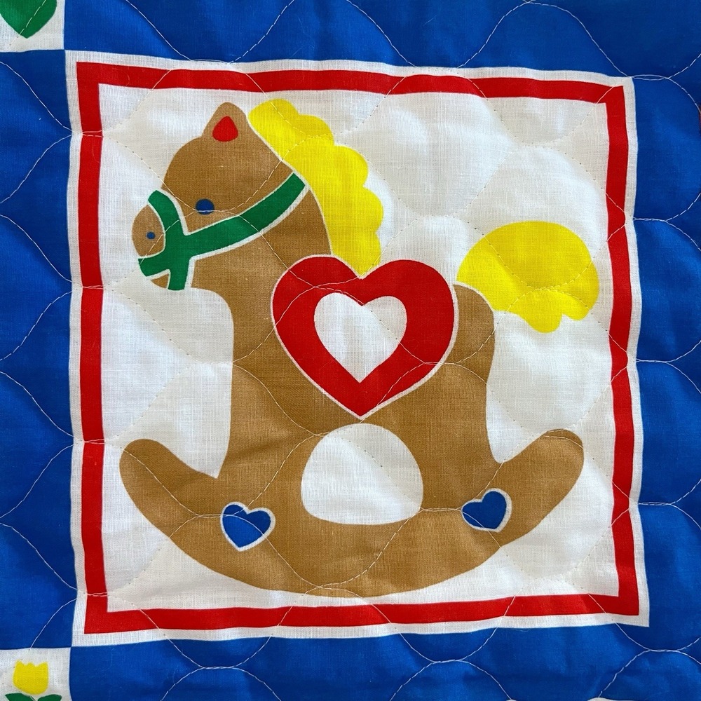 Vintage Baby Baby Blanket Quilted Primary Colors Animals Sunshine